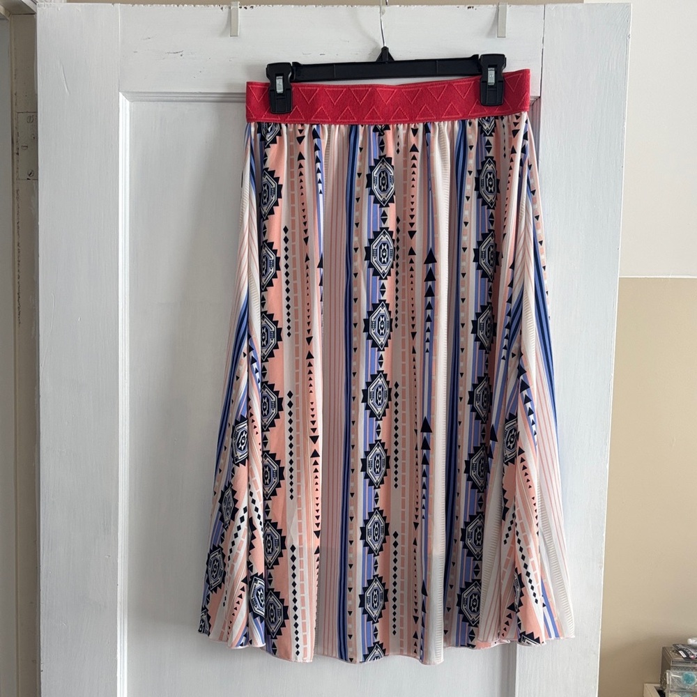 LuLaRoe A-Line Skirt with Pink and Blue Geometric Design
